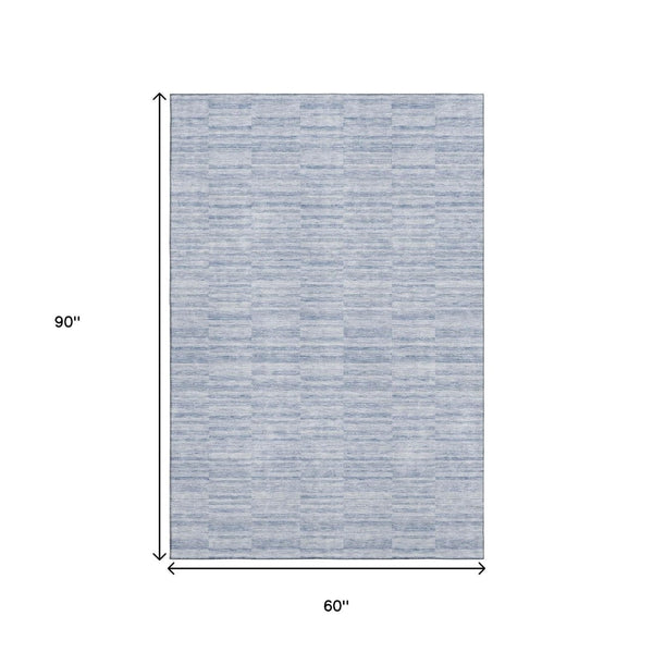 HomeRoots 5' X 8' Sky Blue and Ivory Striped Area Rug - Durable, Washable Design with UV Protection & Charm 666346