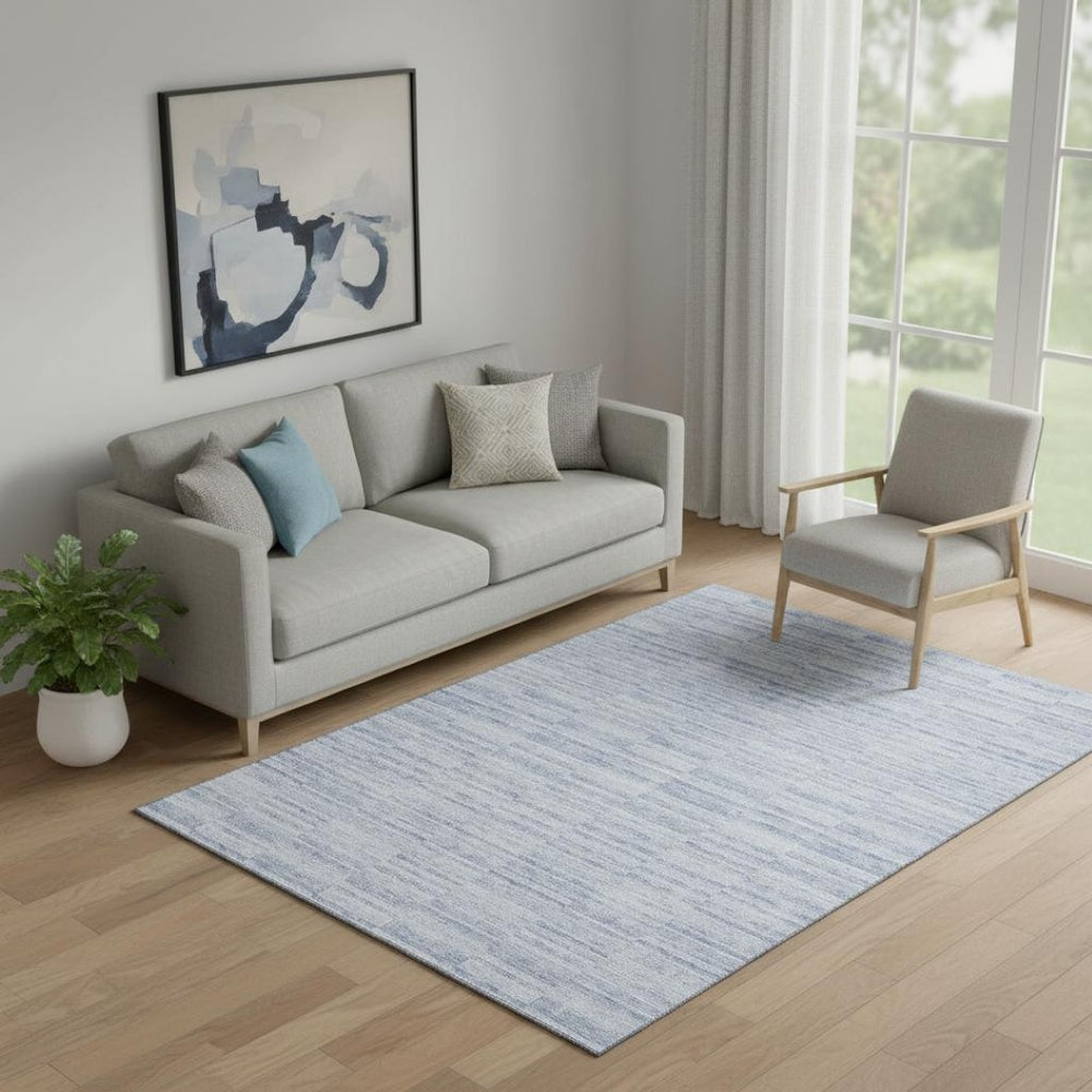 HomeRoots 5' X 8' Sky Blue and Ivory Striped Area Rug - Durable, Washable Design with UV Protection & Charm 666346
