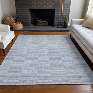HomeRoots 5' X 8' Sky Blue and Ivory Striped Area Rug - Durable, Washable Design with UV Protection & Charm 666346