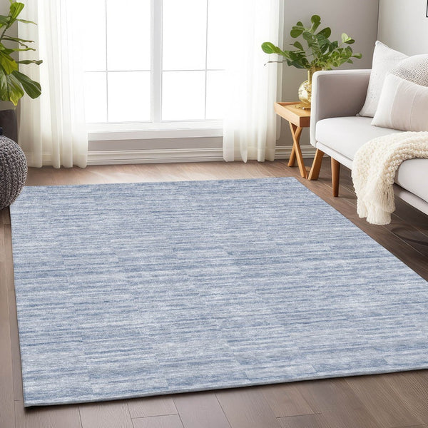 HomeRoots 5' X 8' Sky Blue and Ivory Striped Area Rug - Durable, Washable Design with UV Protection & Charm 666346