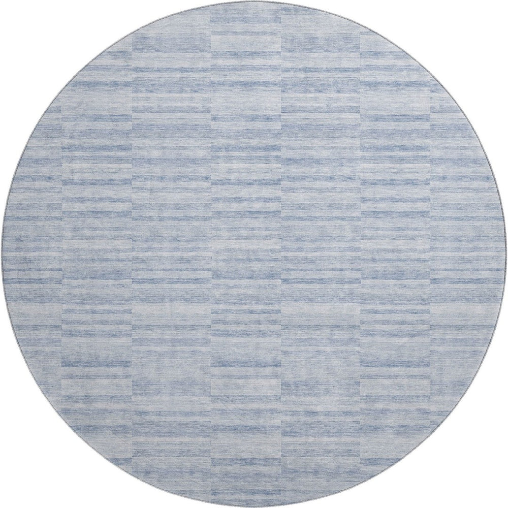 HomeRoots 8' Sky Blue and Ivory Striped Round Rug - Washable, UV Protected, Stain Resistant for Easy Care 666347