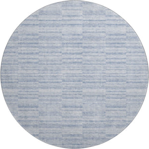 HomeRoots 8' Sky Blue and Ivory Striped Round Rug - Washable, UV Protected, Stain Resistant for Easy Care 666347