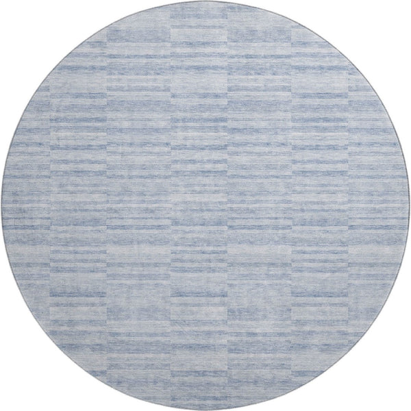HomeRoots 8' Sky Blue and Ivory Striped Round Rug - Washable, UV Protected, Stain Resistant for Easy Care 666347