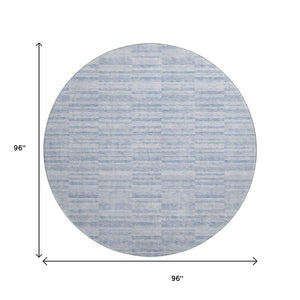 HomeRoots 8' Sky Blue and Ivory Striped Round Rug - Washable, UV Protected, Stain Resistant for Easy Care 666347
