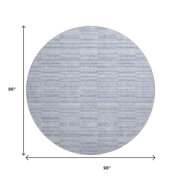 HomeRoots 8' Sky Blue and Ivory Striped Round Rug - Washable, UV Protected, Stain Resistant for Easy Care 666347