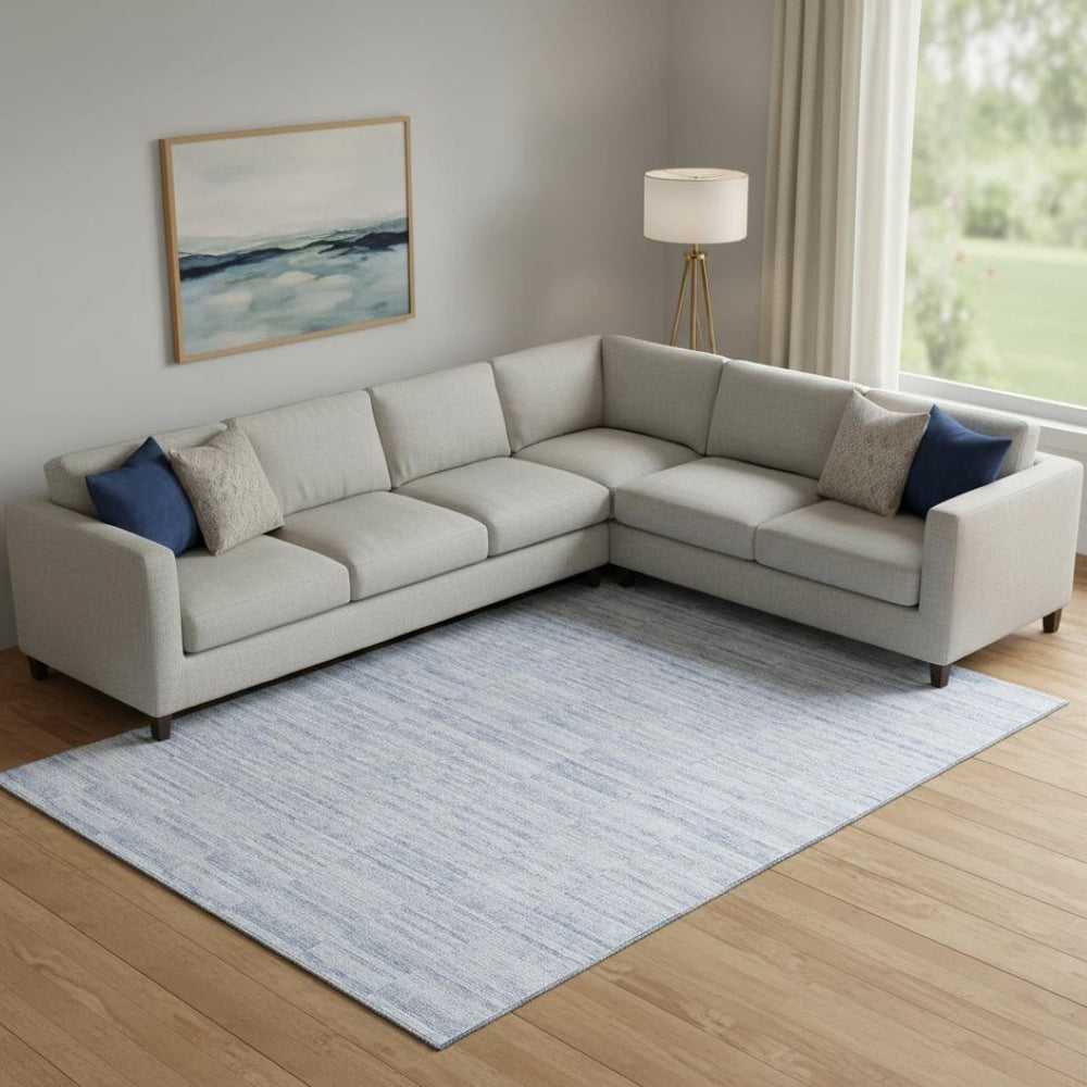 HomeRoots 8' X 10' Sky Blue & Ivory Striped Area Rug – Durable, UV-Protected, Pet-Friendly for Stylish Living Spaces 666348