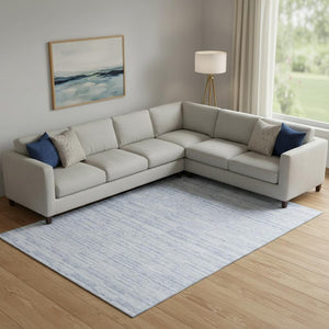 HomeRoots 8' X 10' Sky Blue & Ivory Striped Area Rug – Durable, UV-Protected, Pet-Friendly for Stylish Living Spaces 666348