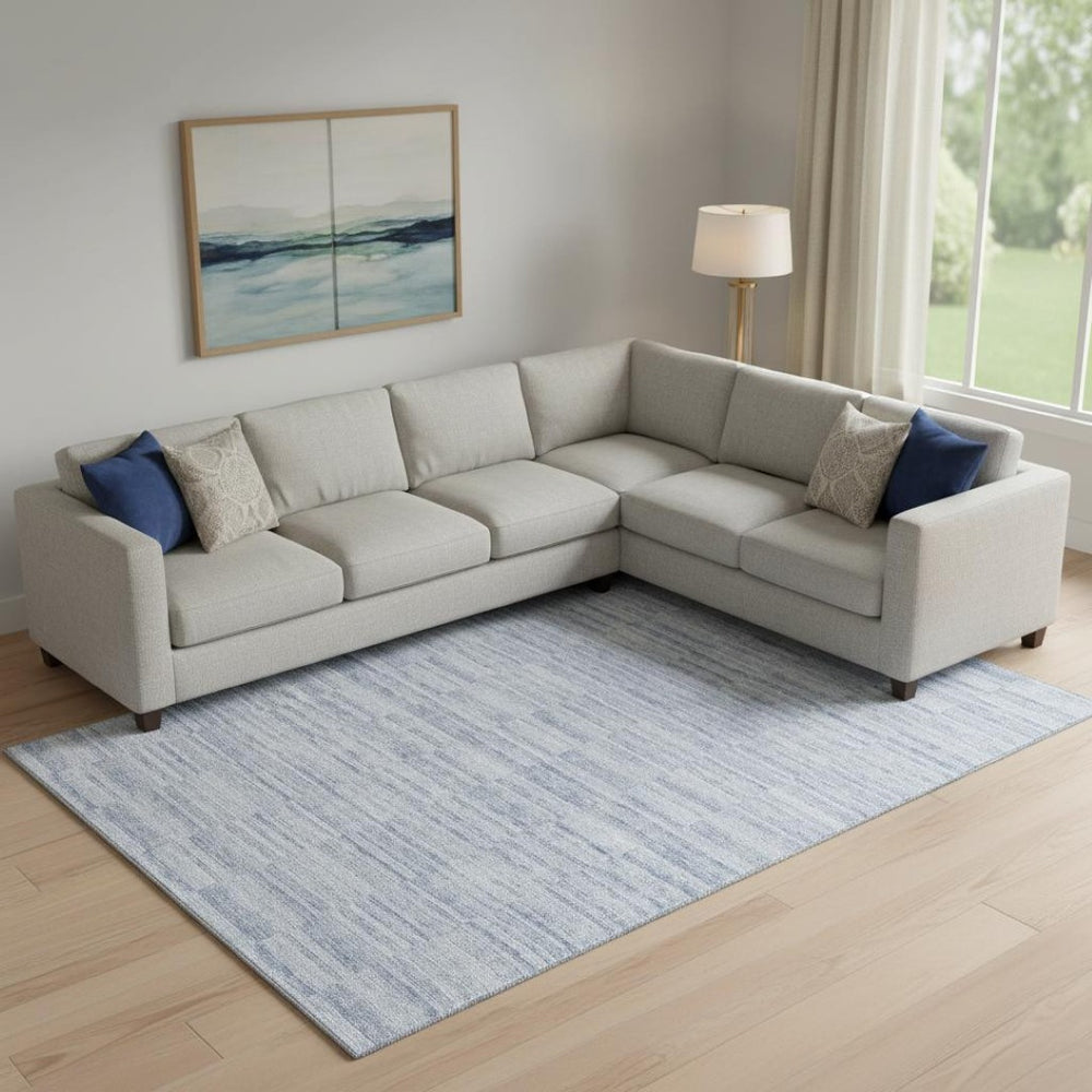 HomeRoots 9' X 12' Sky Blue Striped Area Rug - Washable, UV Protected, Stain Resistant for Homes with Kids & Pets 666349