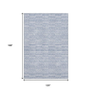 HomeRoots 10' X 14' Sky Blue & Ivory Striped Washable Area Rug - Durable, UV-Protected for Family Spaces! 666350