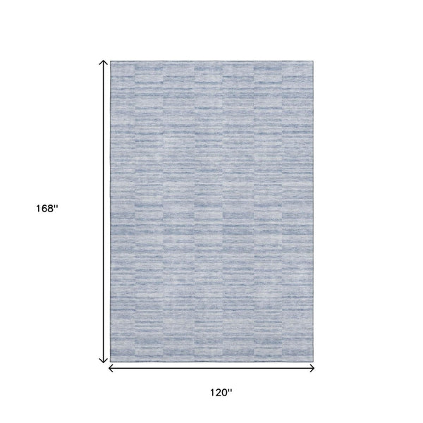 HomeRoots 10' X 14' Sky Blue & Ivory Striped Washable Area Rug - Durable, UV-Protected for Family Spaces! 666350