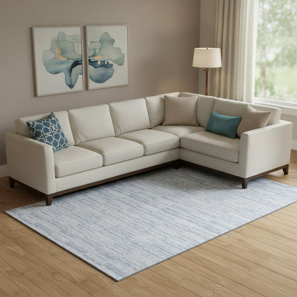 HomeRoots 10' X 14' Sky Blue & Ivory Striped Washable Area Rug - Durable, UV-Protected for Family Spaces! 666350