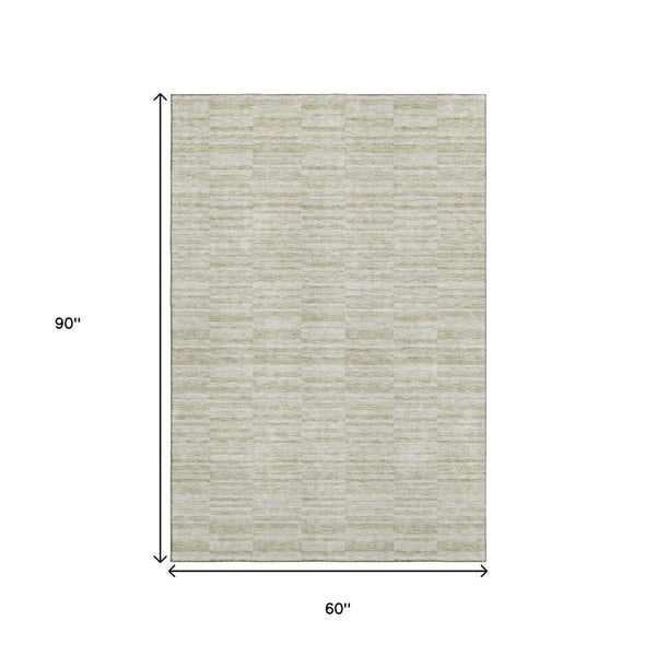 HomeRoots 5' X 8' Taupe and Beige Striped Area Rug - Washable, Stain-Resistant, UV Protected for Any Room! 666352