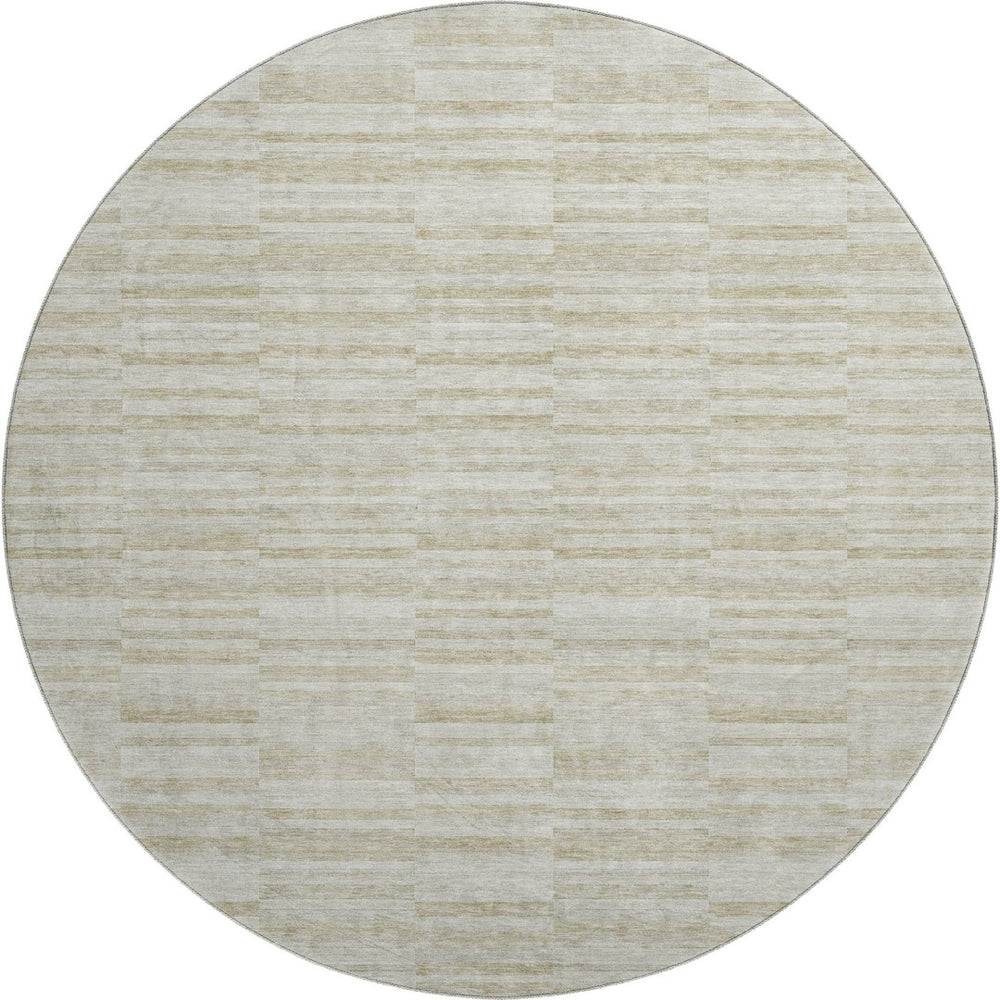 HomeRoots 8' Taupe and Beige Striped Round Rug - Durable, Washable Design with UV Protection for Any Space 666353