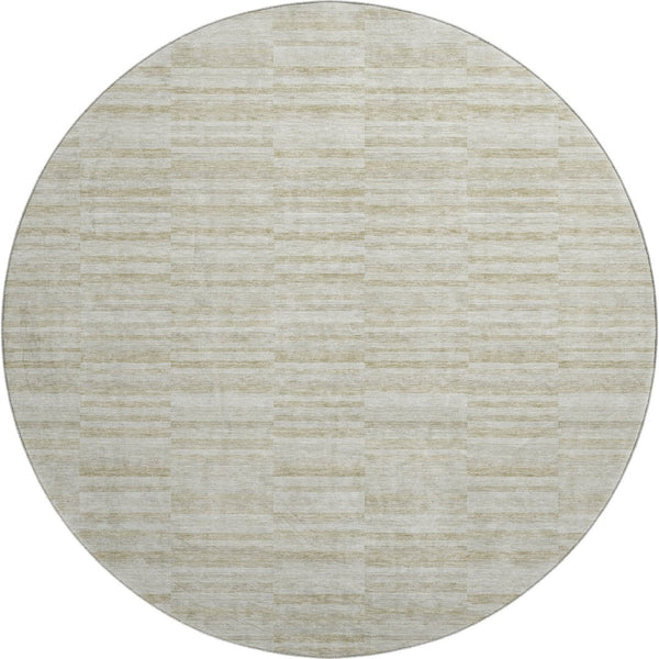 HomeRoots 8' Taupe and Beige Striped Round Rug - Durable, Washable Design with UV Protection for Any Space 666353