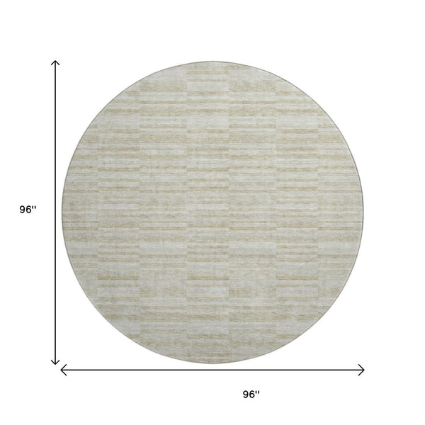 HomeRoots 8' Taupe and Beige Striped Round Rug - Durable, Washable Design with UV Protection for Any Space 666353