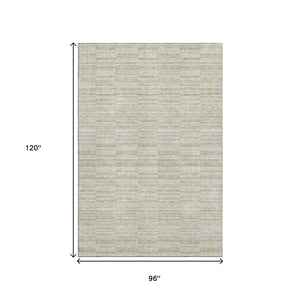 HomeRoots 8' X 10' Stylish Taupe & Beige Striped Washable Area Rug with UV Protection for Everyday Use 666354