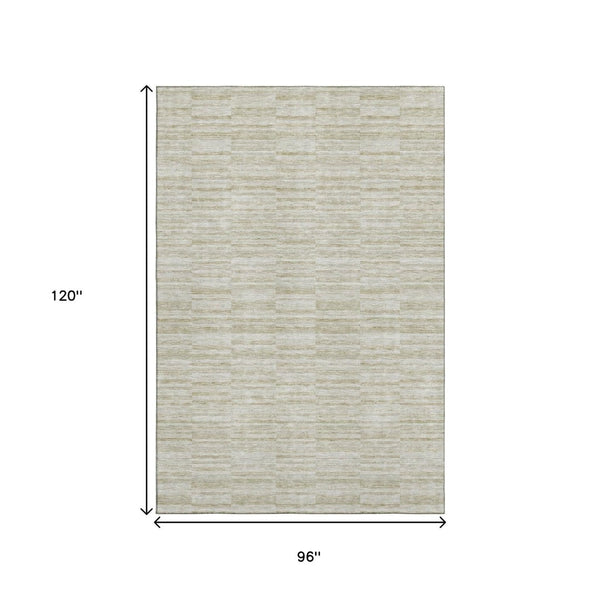 HomeRoots 8' X 10' Stylish Taupe & Beige Striped Washable Area Rug with UV Protection for Everyday Use 666354