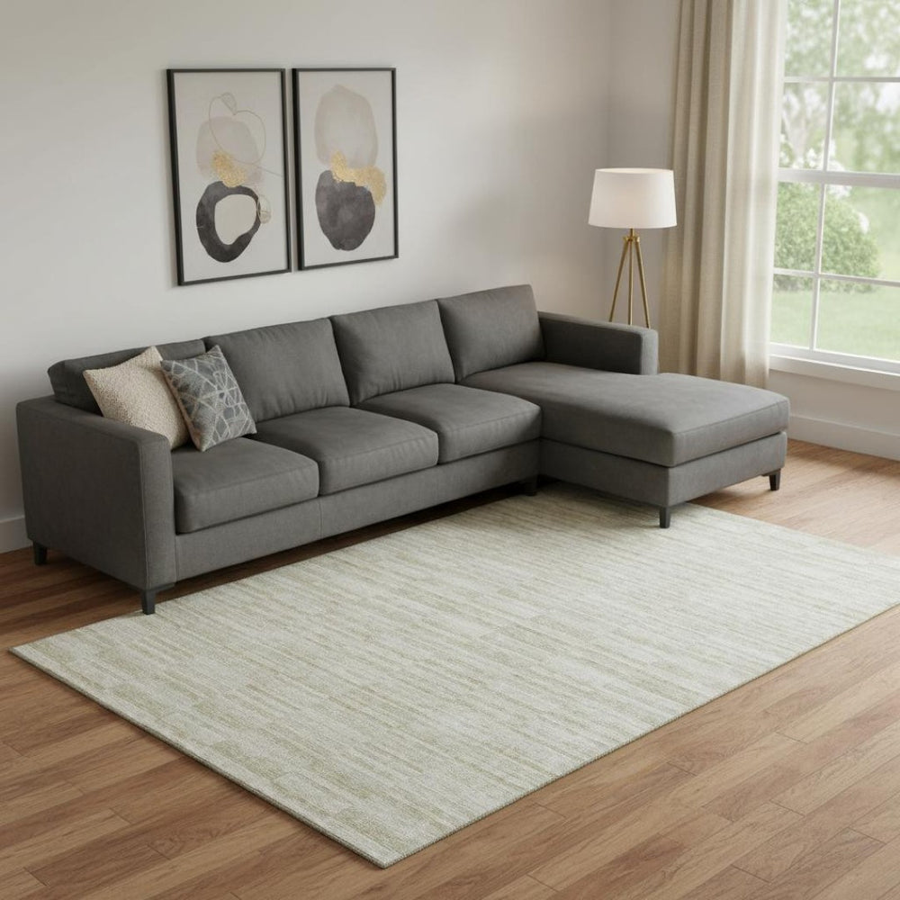 HomeRoots 9' X 12' Taupe and Beige Striped Area Rug – Washable, UV Protected, Perfect for Busy Homes! 666355
