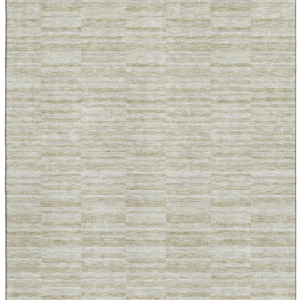 HomeRoots 9' X 12' Taupe and Beige Striped Area Rug – Washable, UV Protected, Perfect for Busy Homes! 666355
