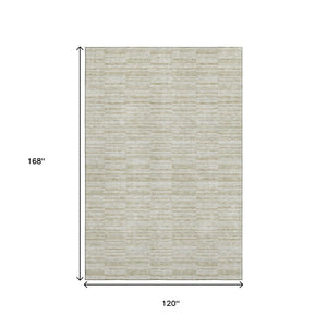 HomeRoots 10' Taupe and Beige Striped Washable Area Rug - Durable, UV-Protected, Stain-Resistant Design for Families 666356