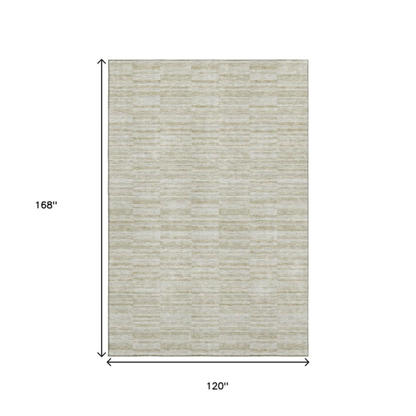HomeRoots 10' Taupe and Beige Striped Washable Area Rug - Durable, UV-Protected, Stain-Resistant Design for Families 666356