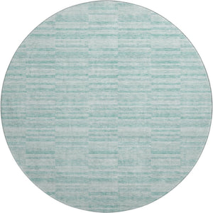 HomeRoots 8' Striped Turquoise Gray Ivory Washable Round Rug - UV Protected, Durable, Pet-Friendly Design 666359