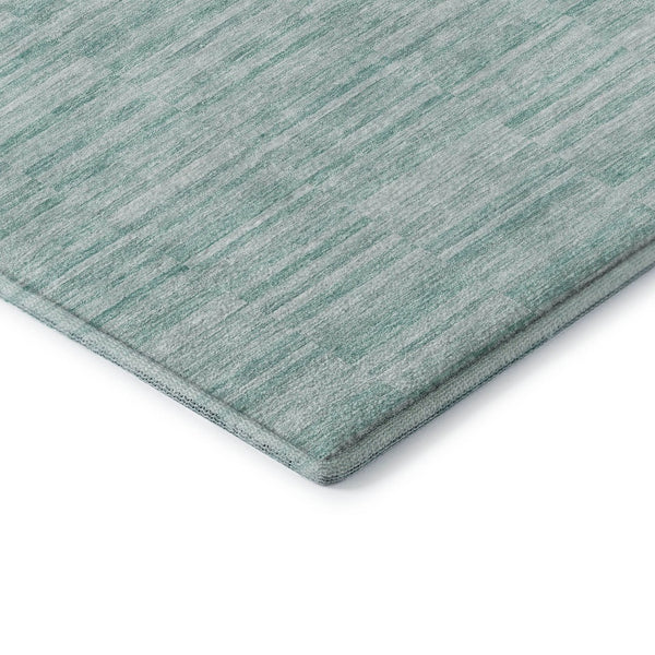 HomeRoots 8' Striped Turquoise Gray Ivory Washable Round Rug - UV Protected, Durable, Pet-Friendly Design 666359