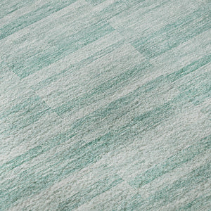 HomeRoots 8' Striped Turquoise Gray Ivory Washable Round Rug - UV Protected, Durable, Pet-Friendly Design 666359