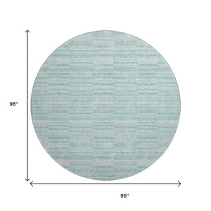 HomeRoots 8' Striped Turquoise Gray Ivory Washable Round Rug - UV Protected, Durable, Pet-Friendly Design 666359