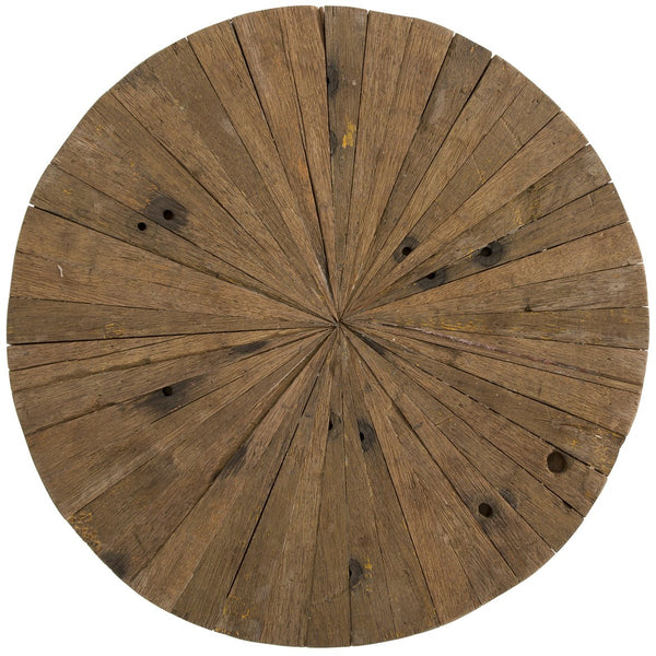 English Elm Handcrafted Rustic Wood Round End Table with Reclaimed Pie‑Slice Top and Black Hairpin Legs, 22" B2741P285769