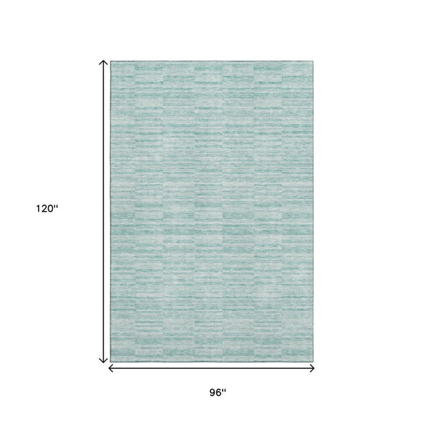 HomeRoots 8' X 10' Washable Turquoise Gray Ivory Striped Area Rug with UV Protection for High-Traffic Spaces 666360