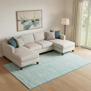 HomeRoots 8' X 10' Washable Turquoise Gray Ivory Striped Area Rug with UV Protection for High-Traffic Spaces 666360