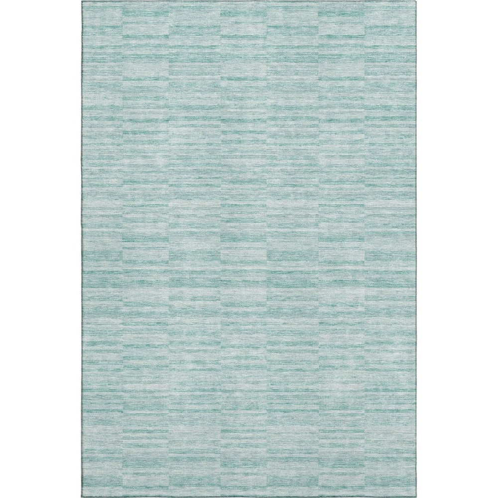 HomeRoots 8' X 10' Washable Turquoise Gray Ivory Striped Area Rug with UV Protection for High-Traffic Spaces 666360