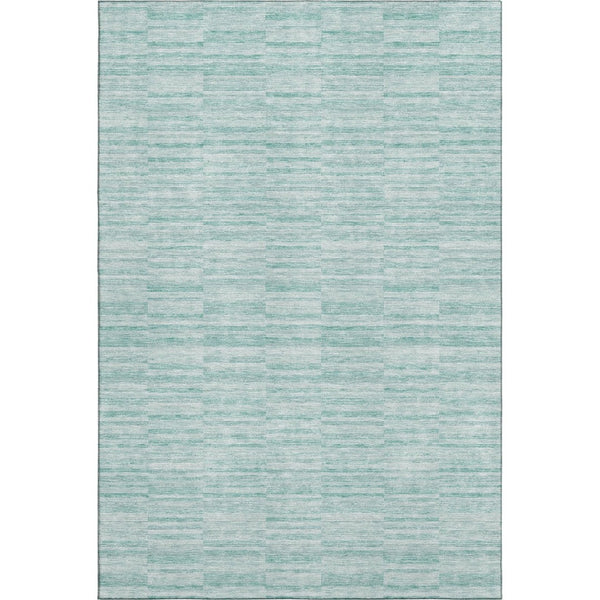 HomeRoots 9' X 12' Turquoise Gray Ivory Striped Washable Area Rug - UV Protected, Stain Resistant, Durable Design 666361