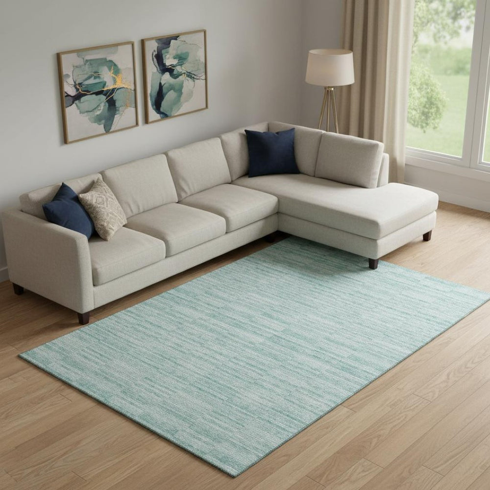 HomeRoots 10' Stylish Turquoise Gray Ivory Striped Washable Area Rug - UV Protected for Indoor & Outdoor Use 666362