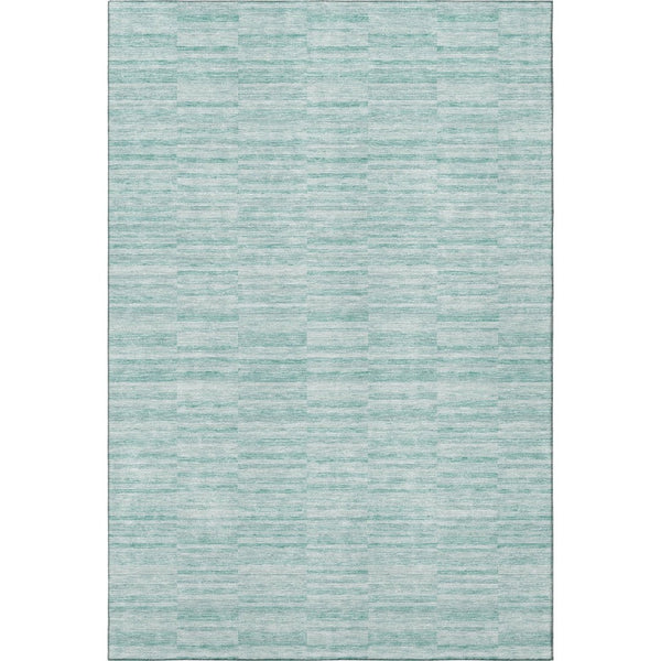 HomeRoots 10' Stylish Turquoise Gray Ivory Striped Washable Area Rug - UV Protected for Indoor & Outdoor Use 666362