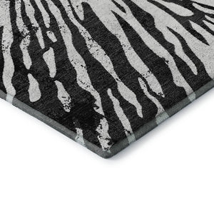 HomeRoots 5' X 8' Stylish Black and Ivory Zebra Print Washable Rug with UV Protection for Easy Care & Durability 666370