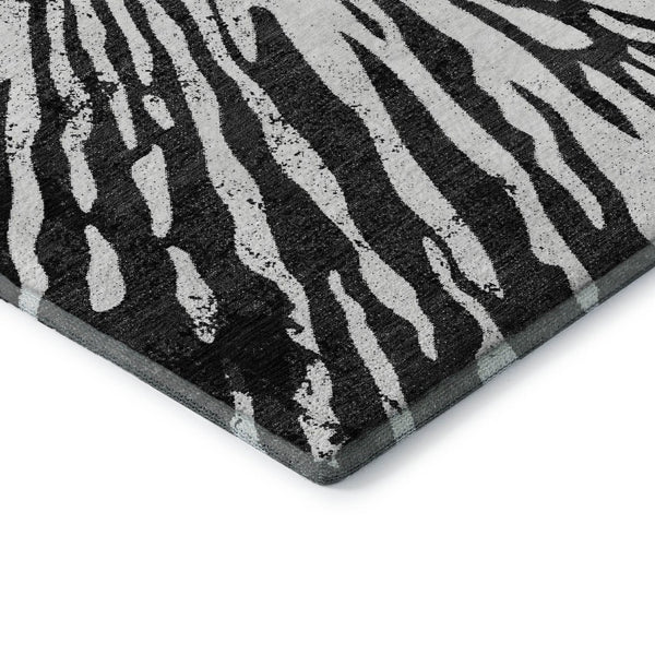 HomeRoots 5' X 8' Stylish Black and Ivory Zebra Print Washable Rug with UV Protection for Easy Care & Durability 666370