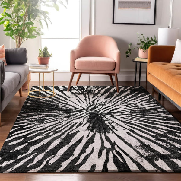HomeRoots 8' X 10' Washable Black and Ivory Zebra Print Area Rug - UV Protected, Durable & Stylish Design 666372