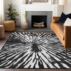 HomeRoots 8' X 10' Washable Black and Ivory Zebra Print Area Rug - UV Protected, Durable & Stylish Design 666372