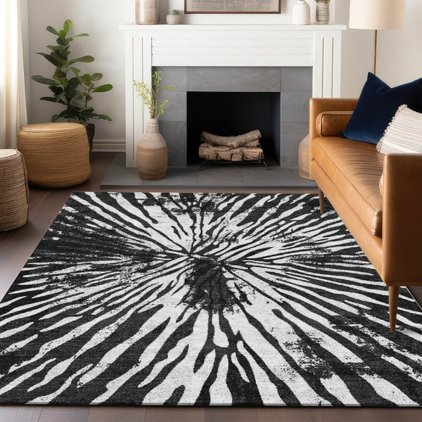 HomeRoots 8' X 10' Washable Black and Ivory Zebra Print Area Rug - UV Protected, Durable & Stylish Design 666372