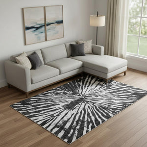 HomeRoots 8' X 10' Washable Black and Ivory Zebra Print Area Rug - UV Protected, Durable & Stylish Design 666372