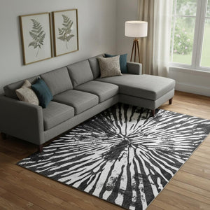 HomeRoots 9' X 12' Washable Black and Ivory Zebra Print Area Rug – Stylish, Stain-Resistant, UV Protected Design 666373