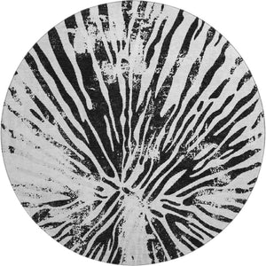 HomeRoots 8' Stylish Ivory & Black Zebra Print Washable Round Rug - UV Protection, Durable & Easy-Care Design 666389