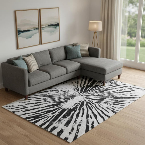 HomeRoots 8' X 10' Zebra Print Area Rug - Washable, UV Protected, Stain Resistant, Perfect for Modern Spaces! 666390