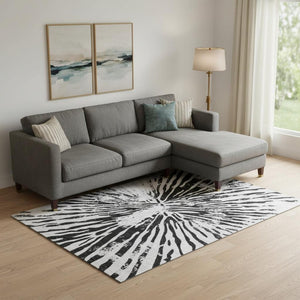 HomeRoots 9' X 12' Stylish Ivory & Black Zebra Print Washable Area Rug - Durable, UV-Protected, Easy Clean! 666391