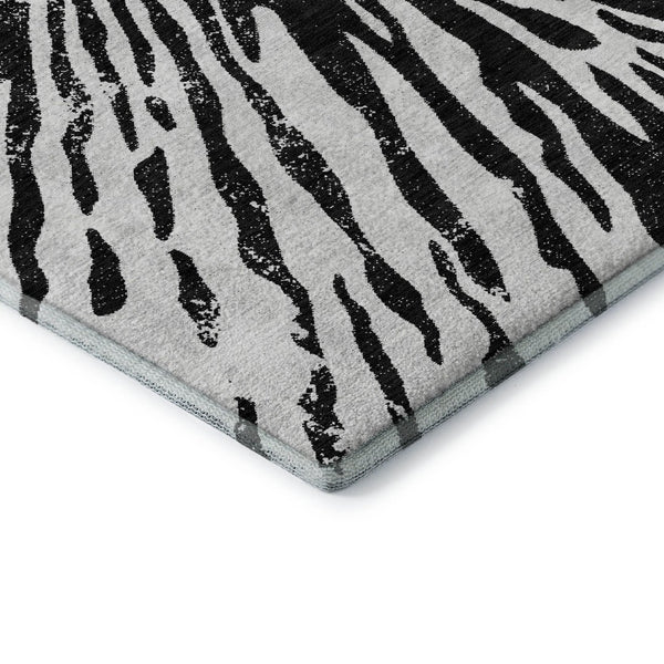 HomeRoots 9' X 12' Stylish Ivory & Black Zebra Print Washable Area Rug - Durable, UV-Protected, Easy Clean! 666391