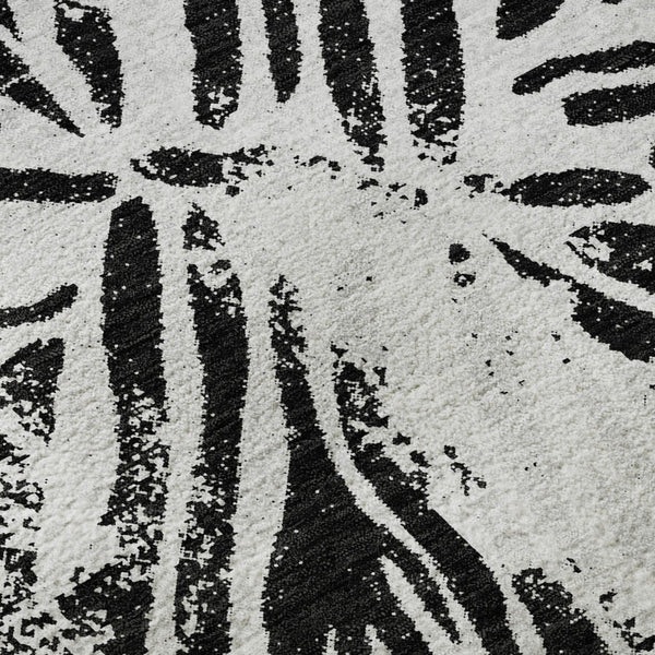 HomeRoots 9' X 12' Stylish Ivory & Black Zebra Print Washable Area Rug - Durable, UV-Protected, Easy Clean! 666391
