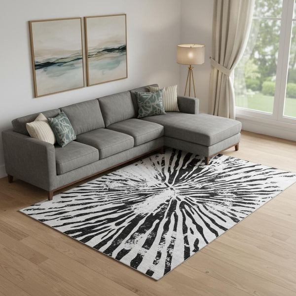 HomeRoots 10' X 14' Ivory and Black Zebra Print Area Rug - Stylish, Durable, Stain-Resistant, UV Protected Design 666392