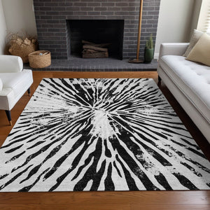 HomeRoots 10' X 14' Ivory and Black Zebra Print Area Rug - Stylish, Durable, Stain-Resistant, UV Protected Design 666392